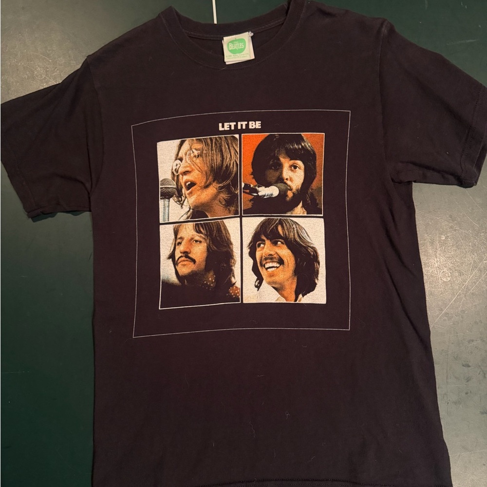 Vintage The Beatles Black T Shirt, "Let It Be" (Apple 2005), Adult Small